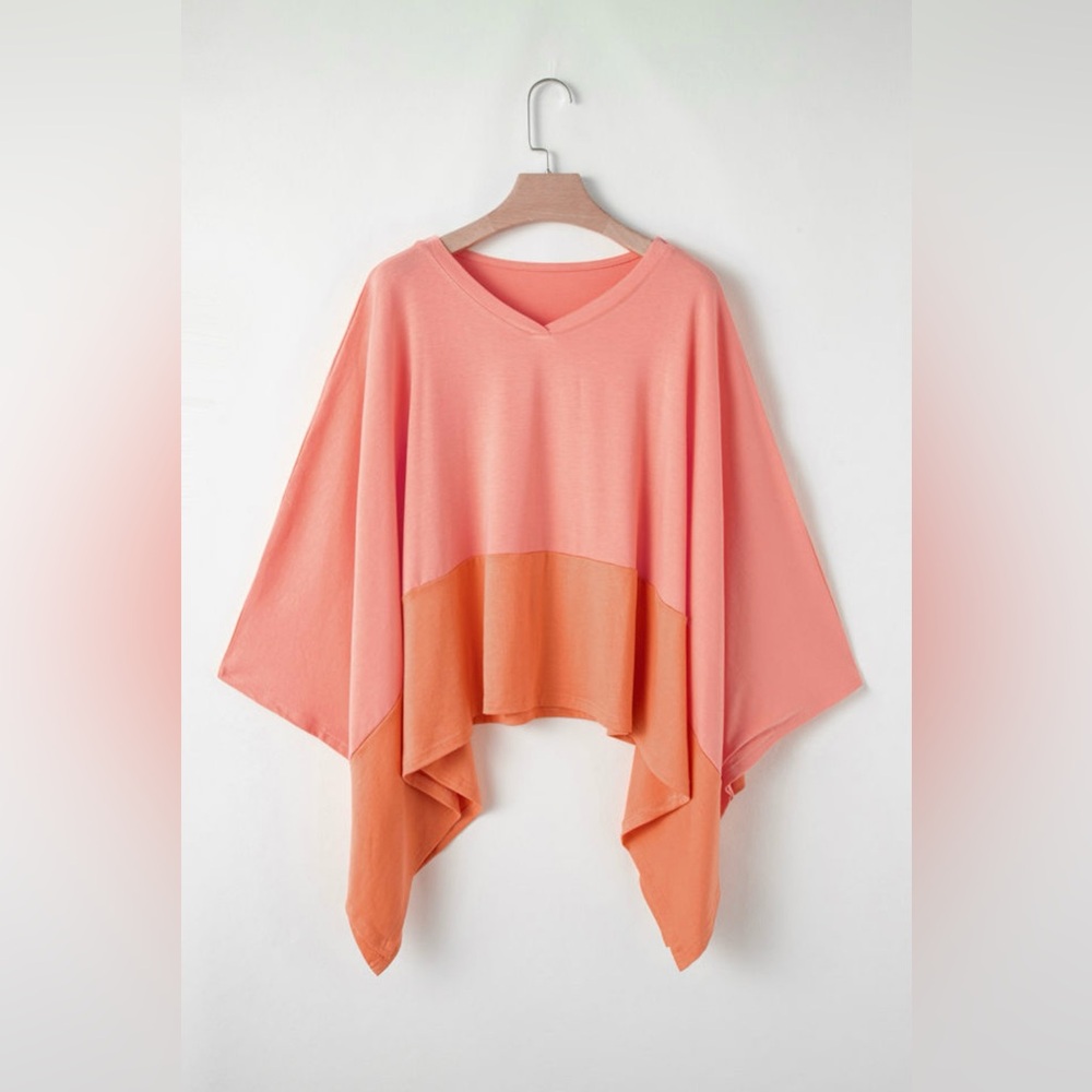 Orange contract color block oversized top